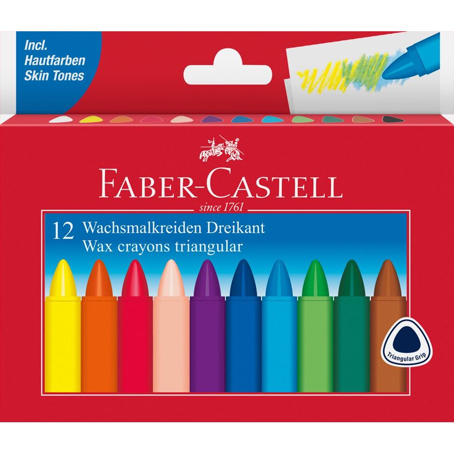 Faber-Castell - Cera triangular, estuche cartón, 12 piezas
