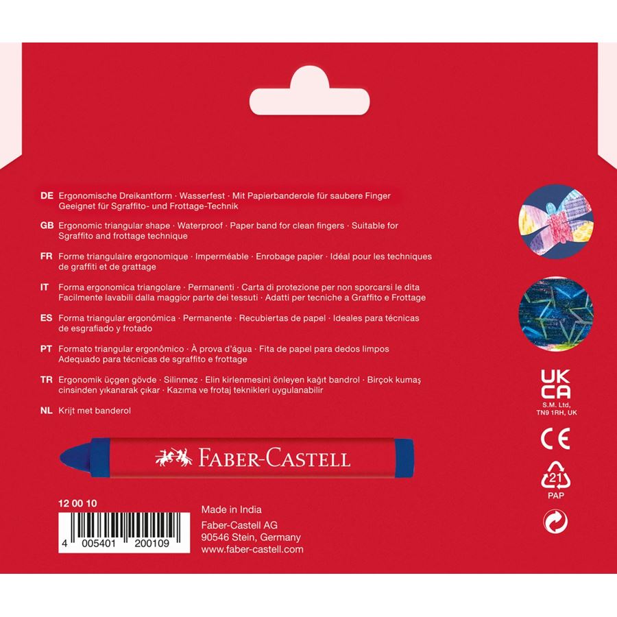 Faber-Castell - Cera triangular, estuche cartón, 12 piezas
