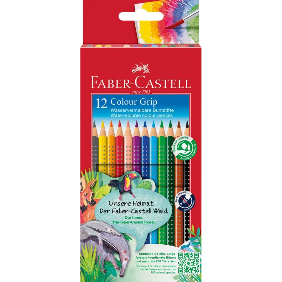 Faber-Castell - Lápiz de color Colour Grip, estuche cartón, 12 piezas