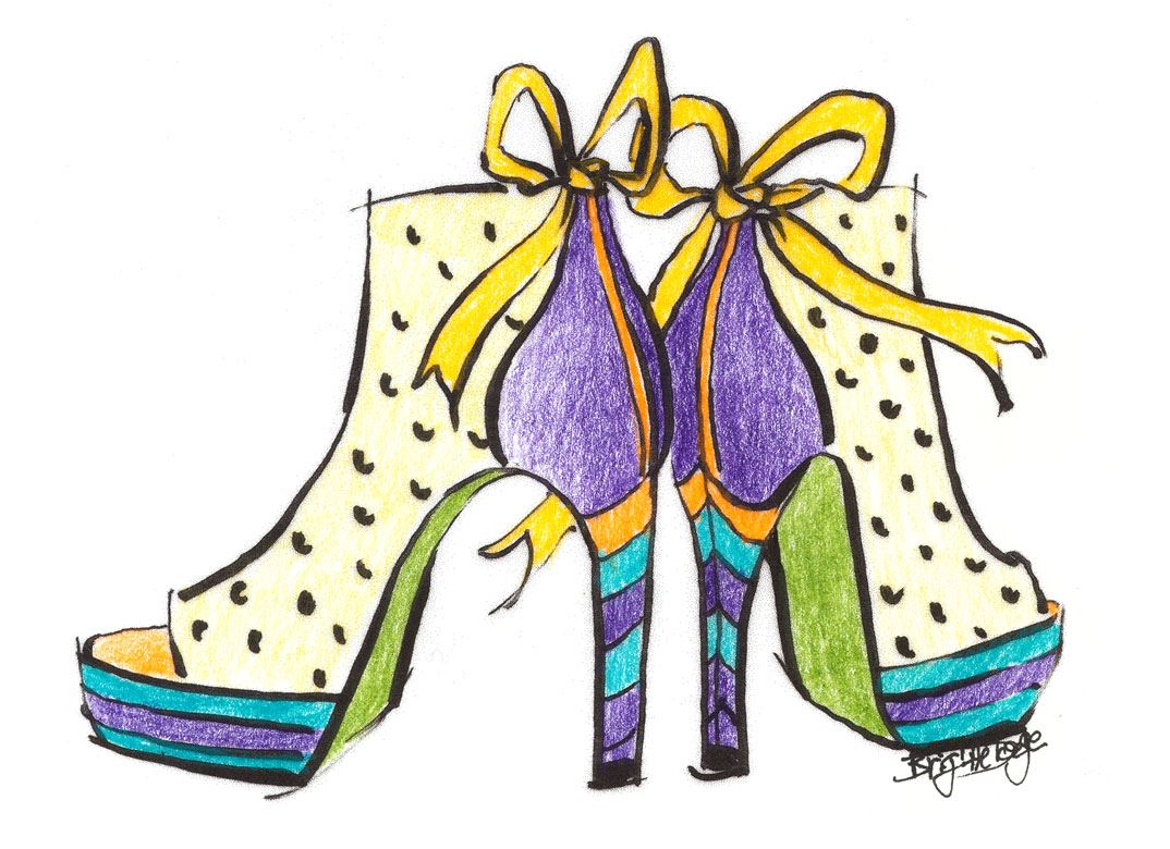 Colouring template (easy and medium): Shoes - Colourful high heels - Result