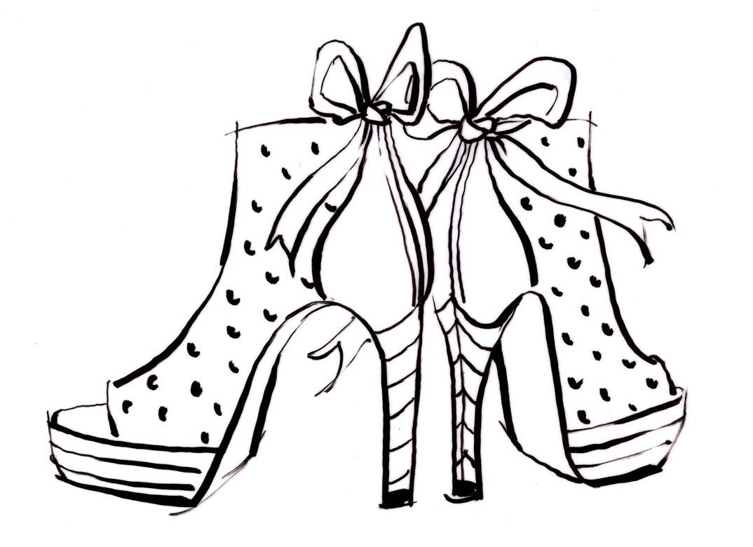 Colouring template (easy and medium): Shoes - Colourful high heels - Template
