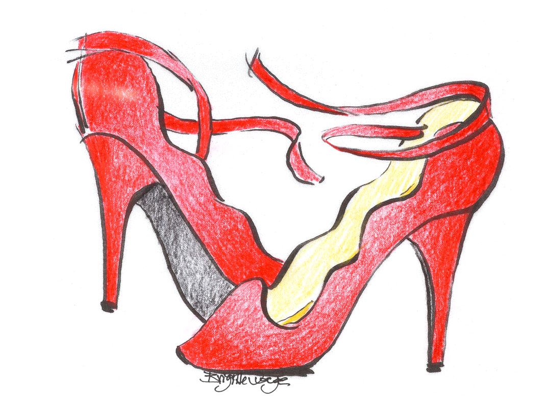 Colouring template (easy and medium): Shoes - Red high heels - Result