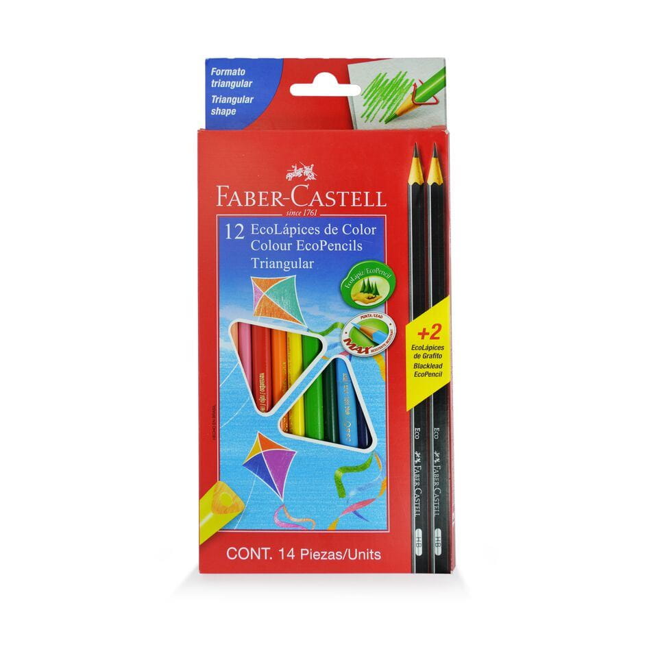 Faber-Castell - Ecolapiz de color triangular x12 + 2 Grafitos
