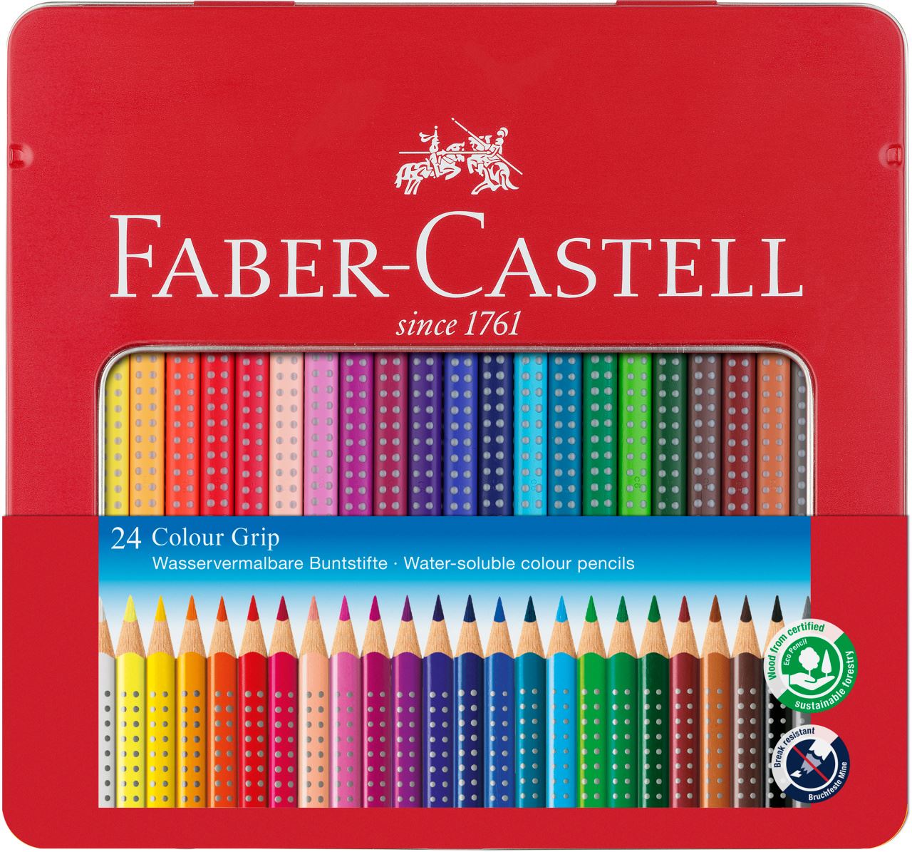 Faber-Castell - Lápiz de color Colour Grip, estuche de metal, 24 piezas