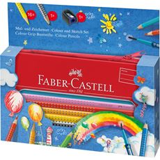 Faber-Castell - Lápiz Colour Grip Globo, estuche metal, 18 piezas