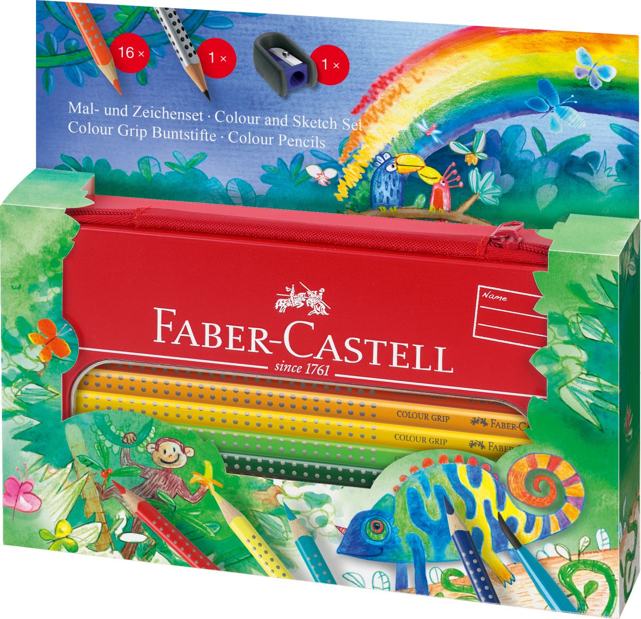 Faber-Castell - Lápiz Colour Grip Selva, estuche metal, 18 piezas