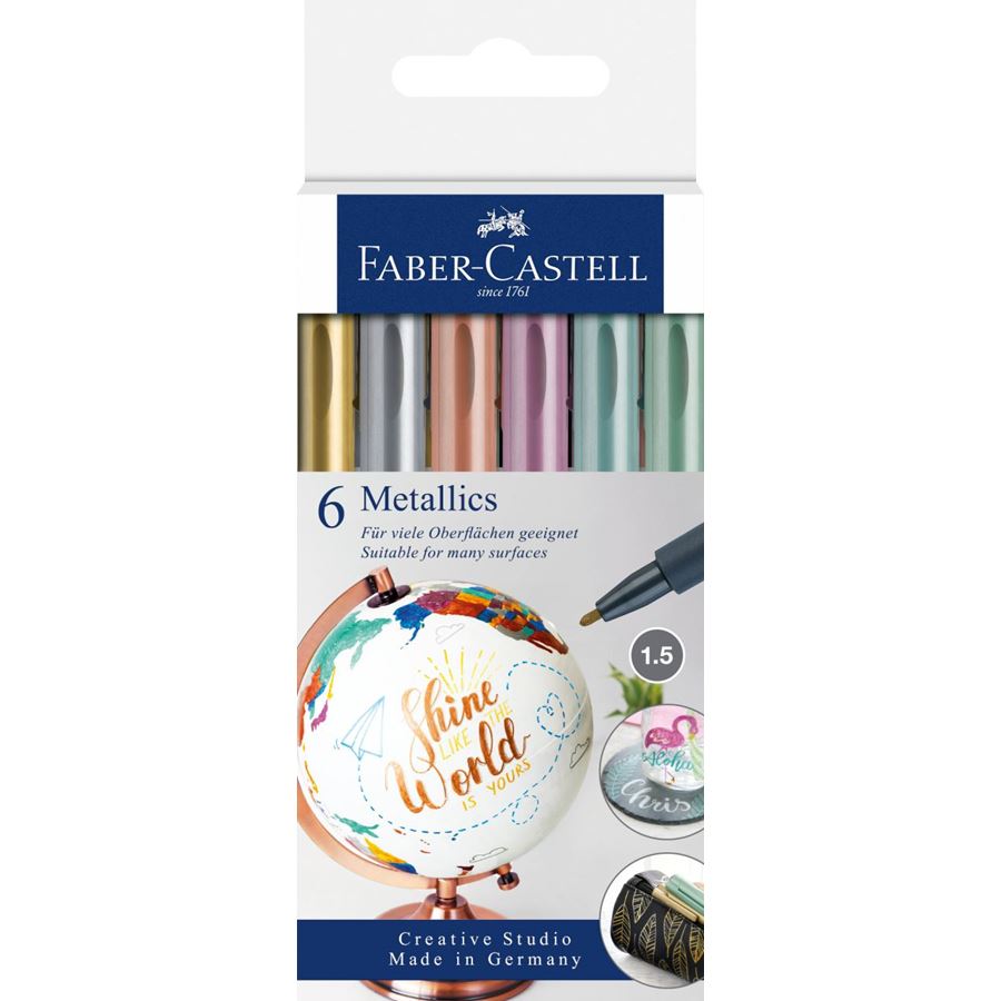 Faber-Castell - Metallics Marker, estuche de cartón, 6 colores