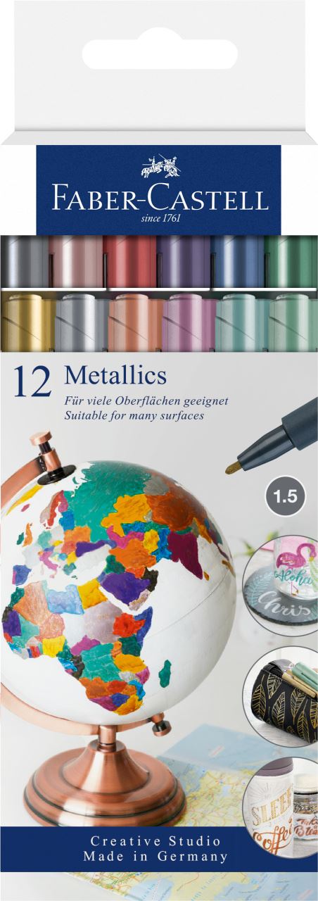 Faber-Castell - Metallics Marker, estuche de cartón, 12 colores