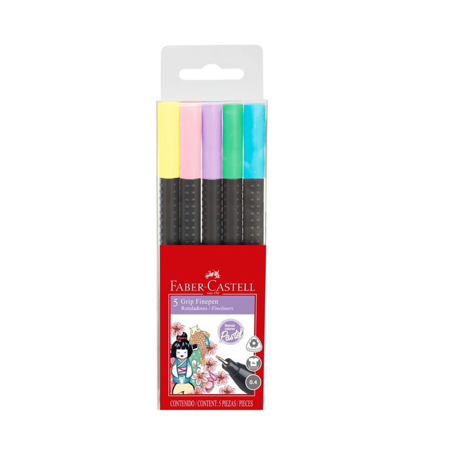 Faber-Castell - Tiralíneas Grip Finepen estuche x5 colores pastel