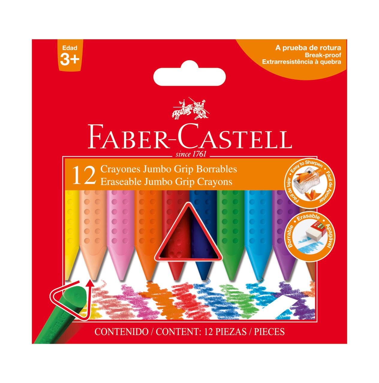 Faber-Castell - Crayones Grip Jumbo 243012 estuche x12