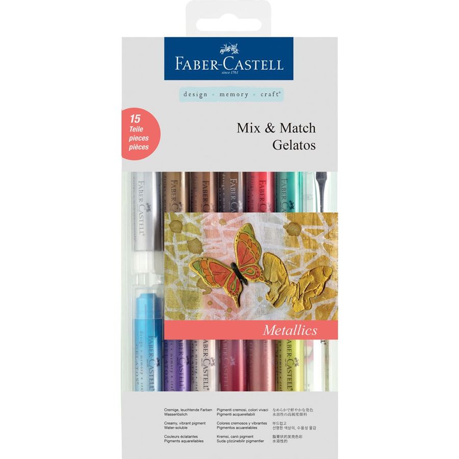 Faber-Castell - Ceras acuarelables Gelatos colores metálicos, 15 piezas