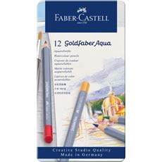 Faber-Castell - Estuche de metal con 12 lápices acuarelables Goldfaber Aqua