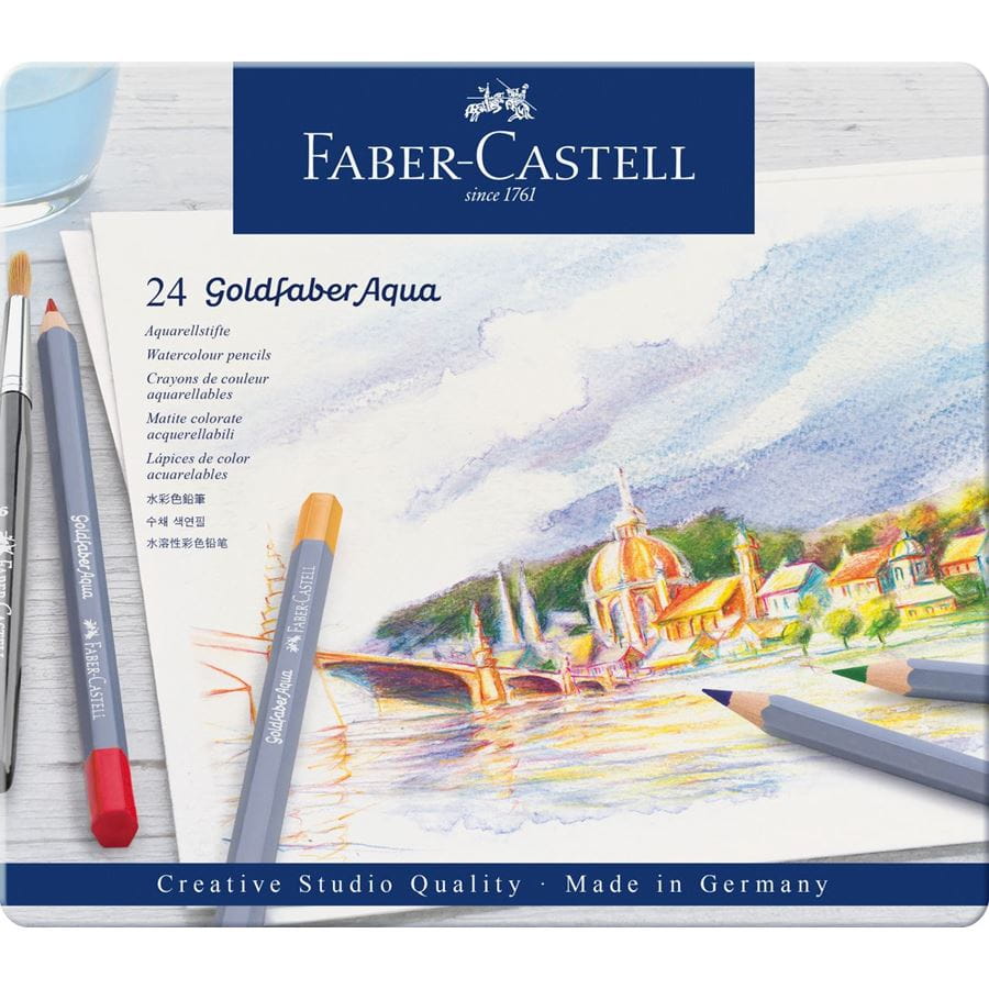 Faber-Castell - Estuche de metal c/24 lápices acuarelables Goldfaber Aqua