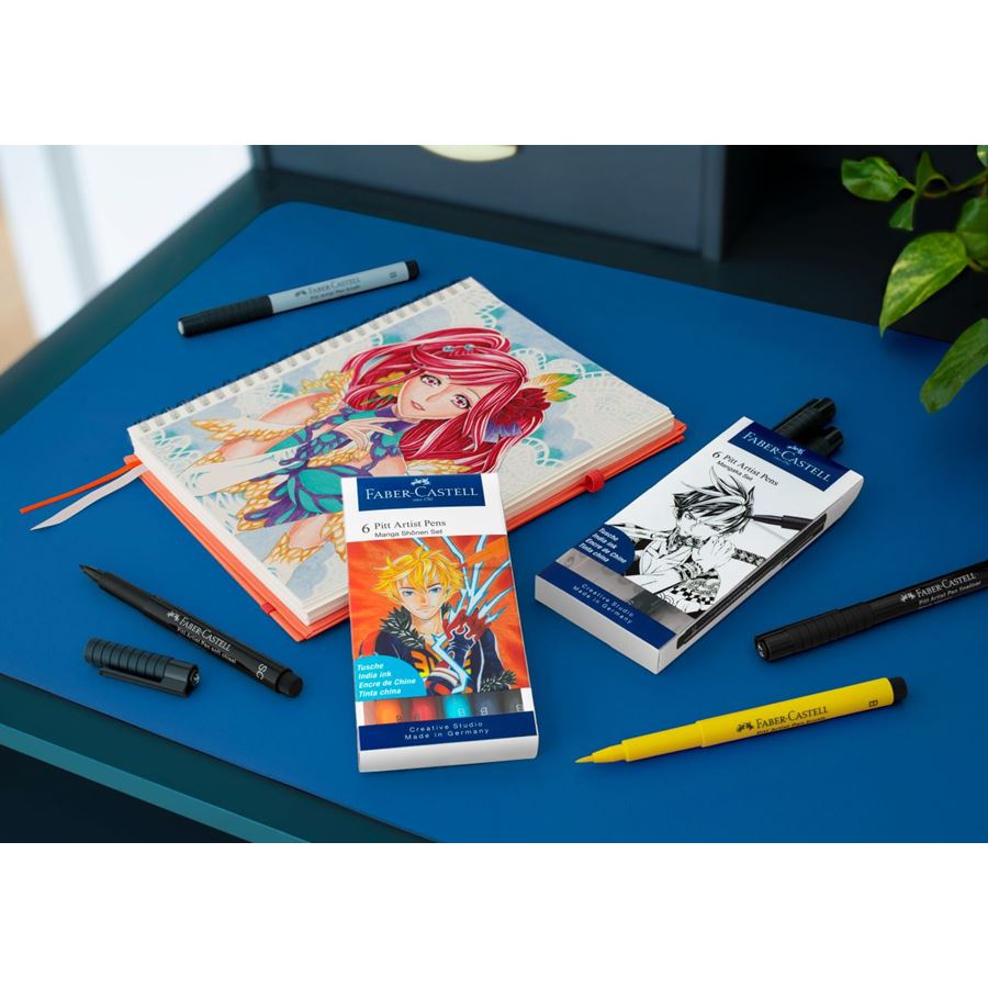 Faber-Castell - Rotulador Pitt Artist Pen, estuche de 6, Mangaka