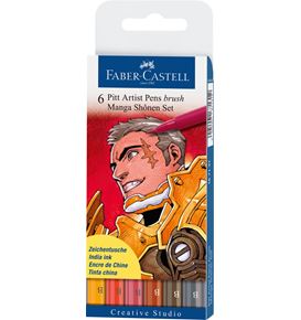 Faber-Castell - Estuche con 6 rotuladores Pitt Artist Pen, Manga Shônen