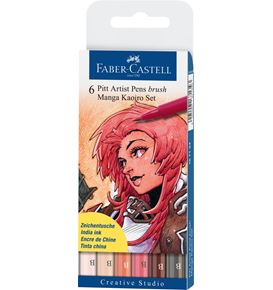 Faber-Castell - Estuche con 6 rotuladores Pitt Artist Pen, Manga Kaoiro