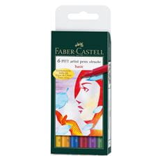 Faber-Castell - Estuche con 6 rotuladores Pitt Artist Pen Brush, básicos