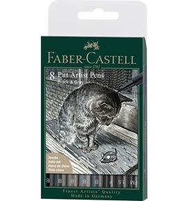 Faber-Castell - Estuche con 8 rotuladores Pitt Artist Pen, negro y gris