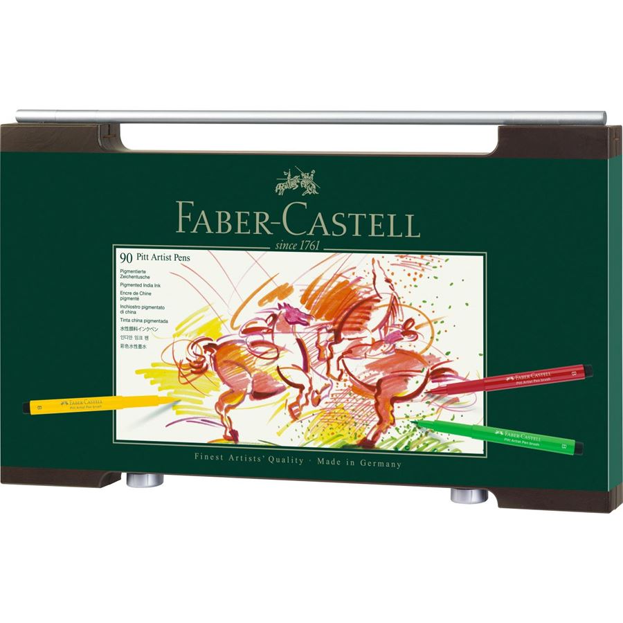 Faber-Castell - Estuche de madera con 90 rotuladores Pitt Artist Pen