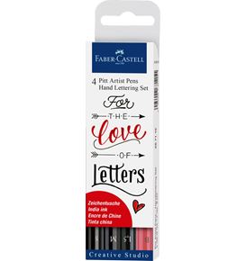 Faber-Castell - Estuche con 4 Pitt Artist Pen Hand Lettering, negro/rojo