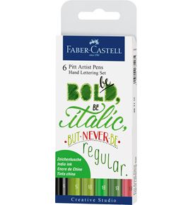 Faber-Castell - Estuche con 6 Pitt Artist Pen Hand Lettering, tonos verdes