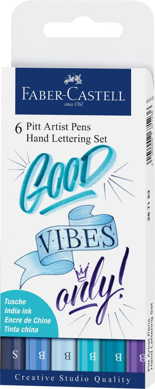 Faber-Castell - Estuche con 6 Pitt Artist Pen Hand Lettering, tonos azules