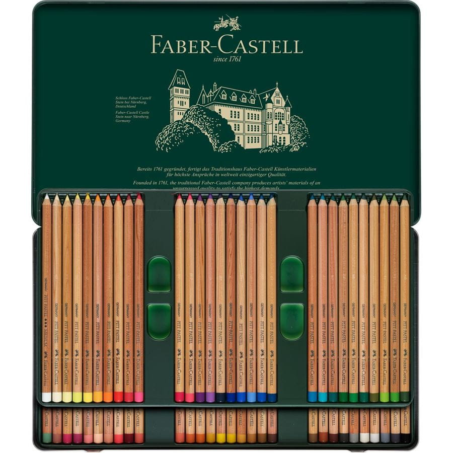 Faber-Castell - Estuche de metal con 60 lápices pastel Pitt