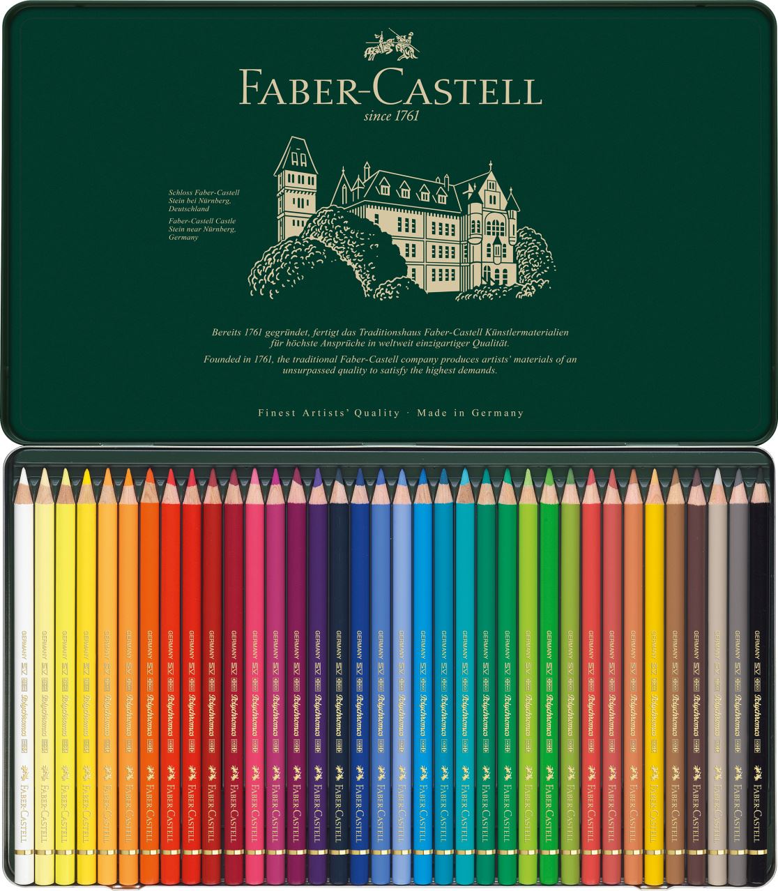 Faber-Castell - Estuche de metal con 36 lápices de color Polychromos