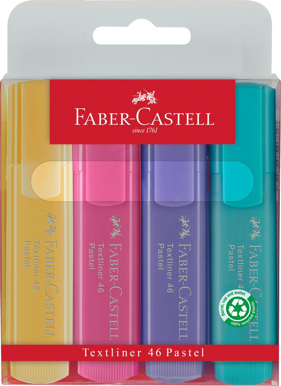 Faber-Castell - Marcador Textliner 46 Pastel, est. 4 pzs
