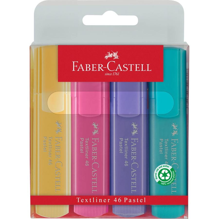 Faber-Castell - Marcador Textliner 46 Pastel, est. 4 pzs
