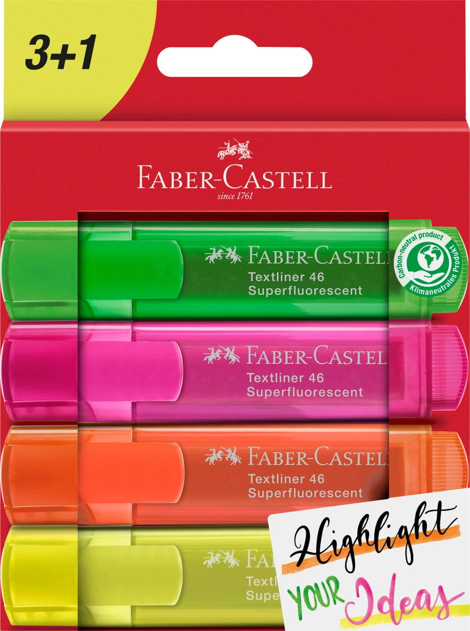 Faber-Castell - Marcador Textliner 46 superfluorescente, est. cartón, 4 pzs