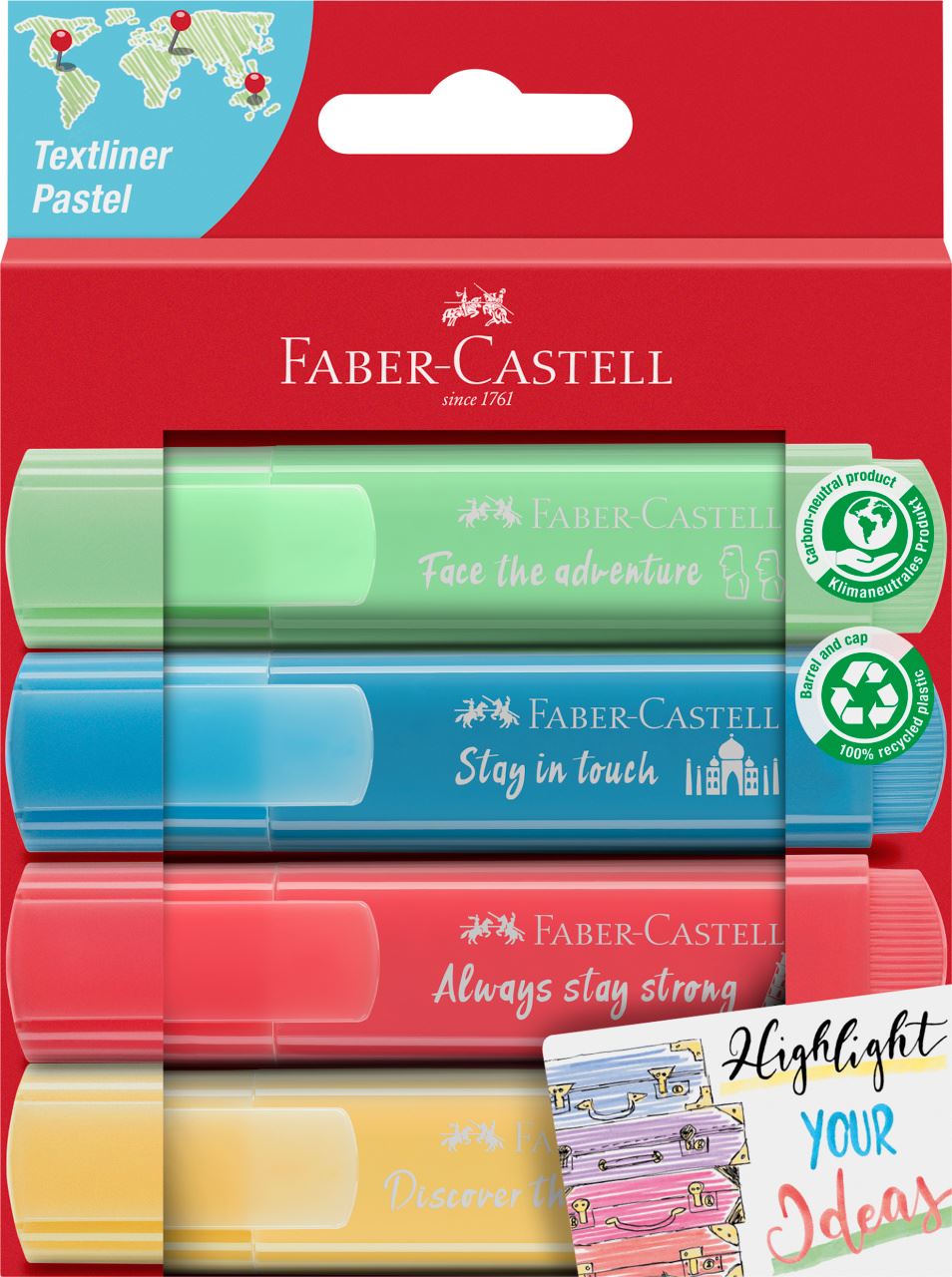Faber-Castell - Destacador 46 Pastel Edición Viajes cartón x4